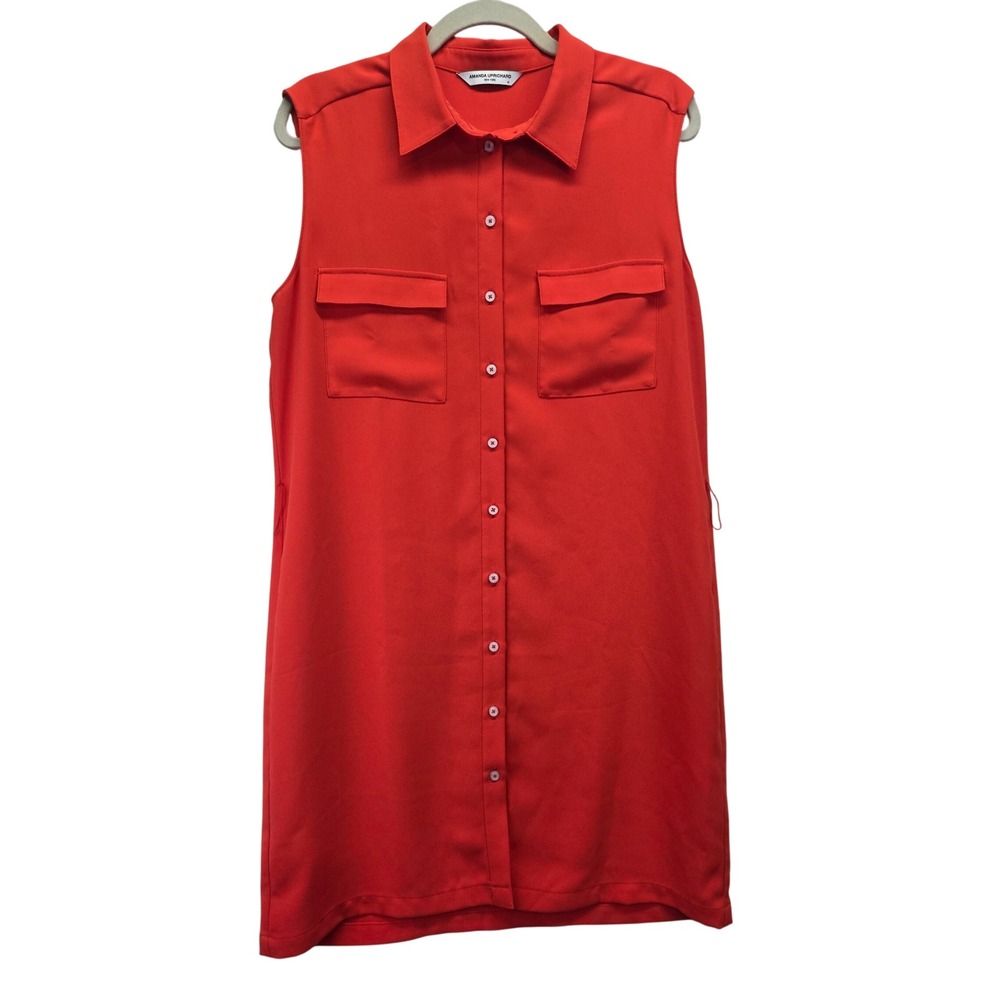Amanda Uprichard Orange Sleeveless Button Down Shirt Dress Medium Designer